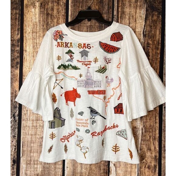 Avani Del Amour Arkansas Motif Embroidered Tunic New Size Medium Razorbacks - Picture 1 of 9